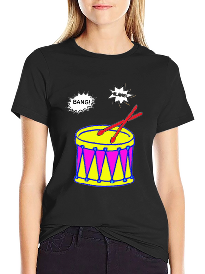 Camiseta Negra con Diseño de Batería Musical
