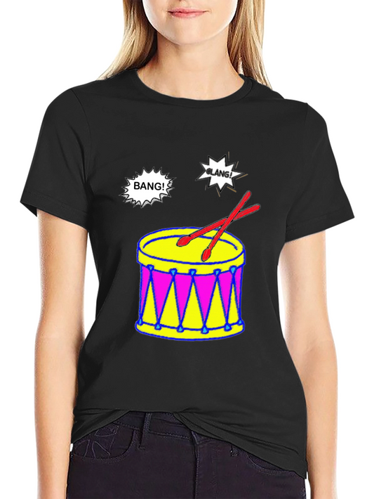 Camiseta Negra con Diseño de Batería Musical
