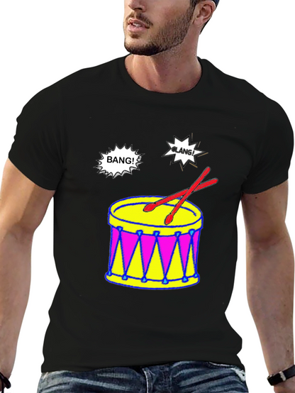 Camiseta Negra con Diseño de Batería Musical