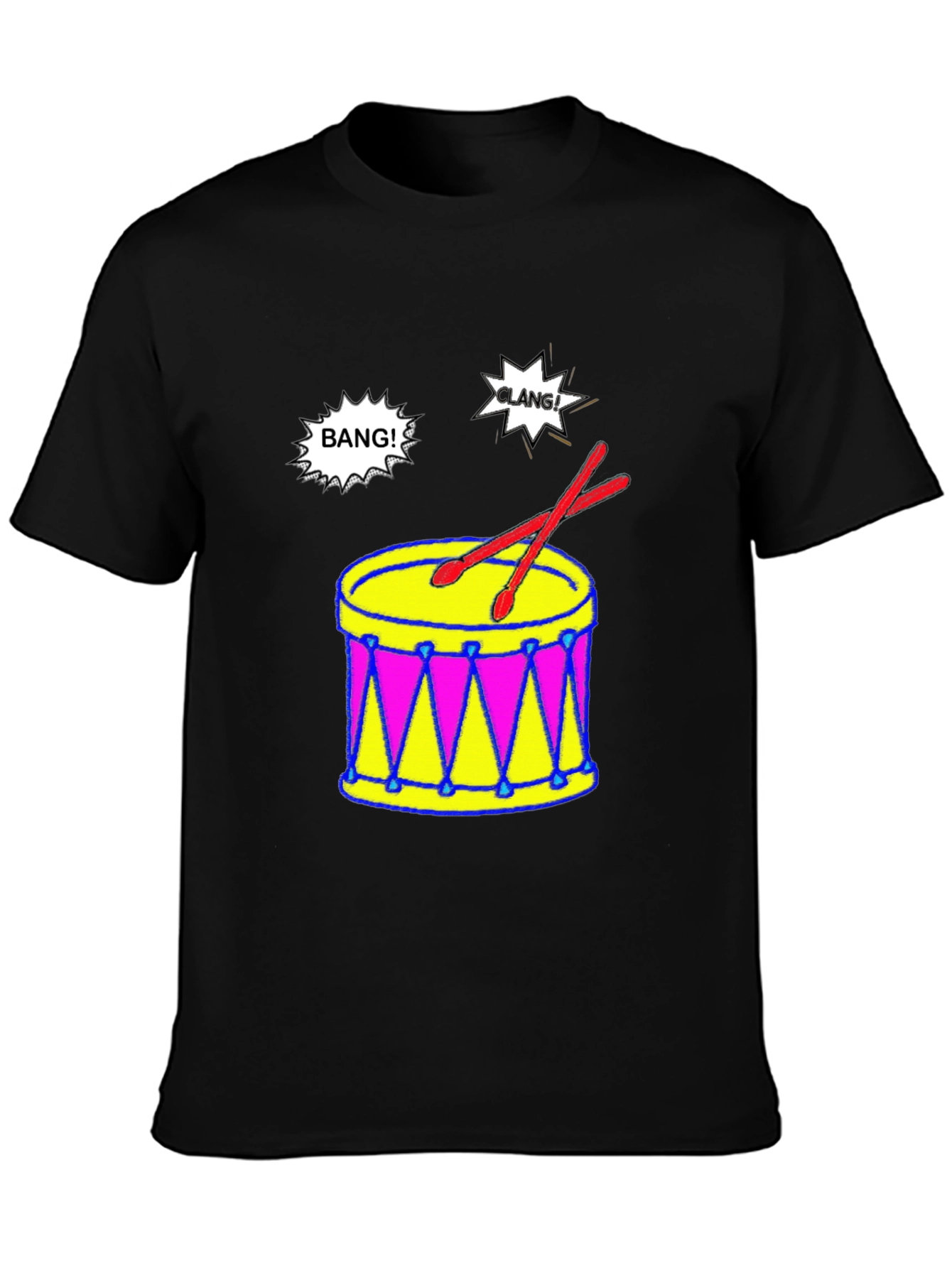 Camiseta Negra con Diseño de Batería Musical
