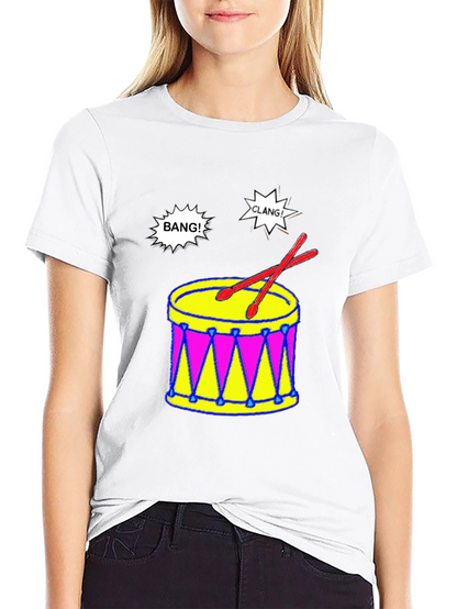 Camiseta Negra con Diseño de Batería Musical