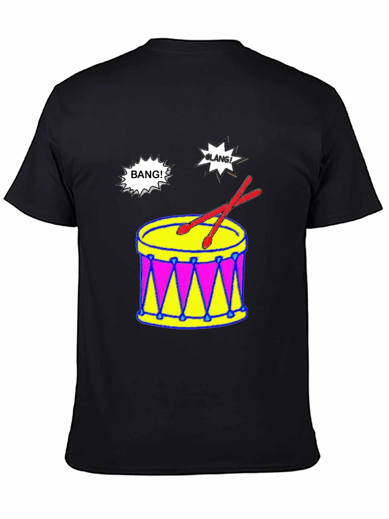 Camiseta Negra con Diseño de Batería Musical