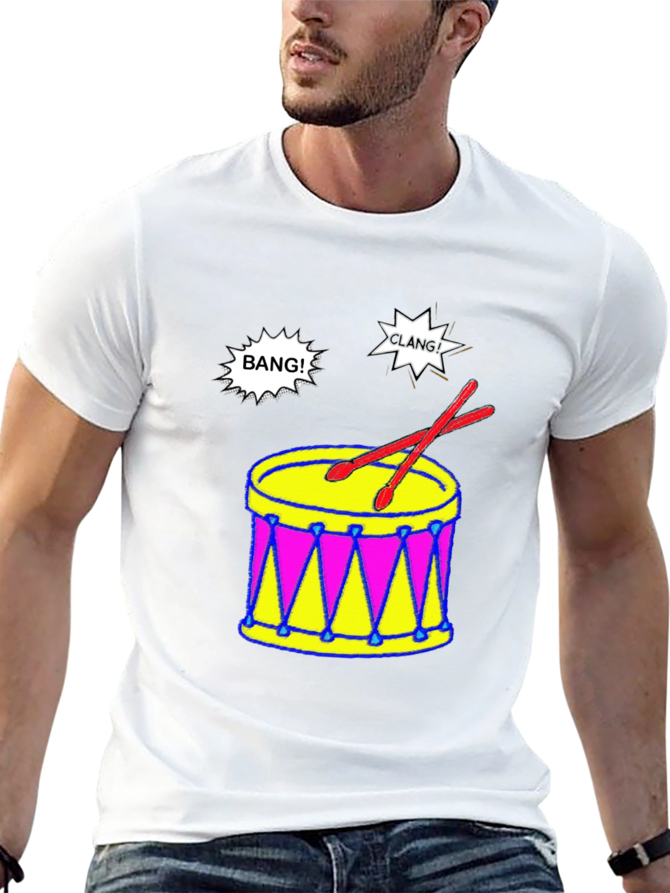 Camiseta Negra con Diseño de Batería Musical