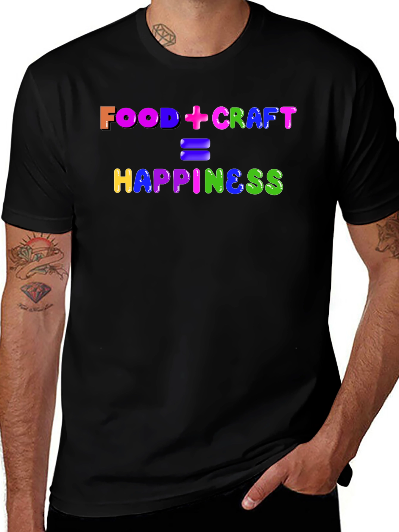 Camiseta Negra: Food + Craft = Happiness