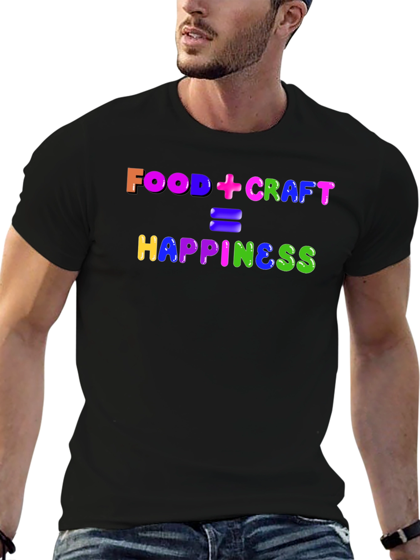 Camiseta Negra: Food + Craft = Happiness