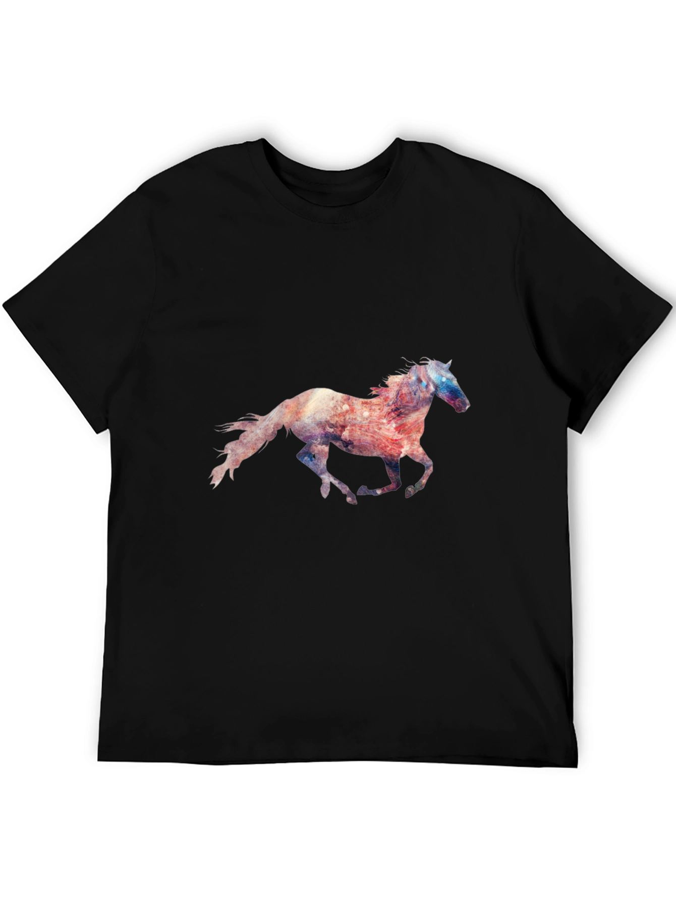 Camiseta Negra con Estampado de Caballo Galopando
