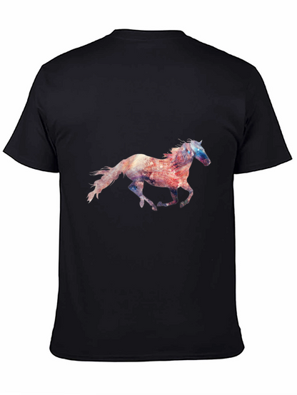 Camiseta Negra con Estampado de Caballo Galopando