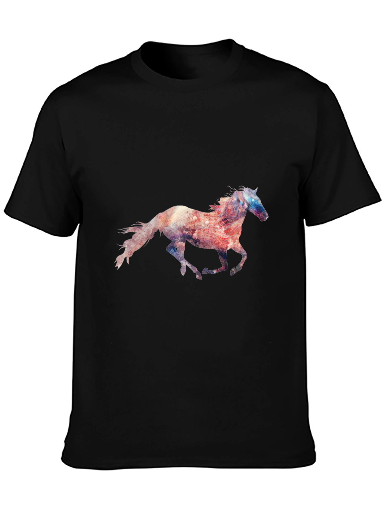 Camiseta Negra con Estampado de Caballo Galopando