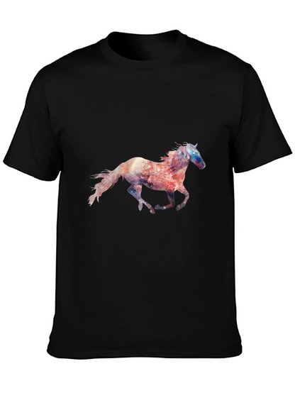 Camiseta Negra con Estampado de Caballo Galopando
