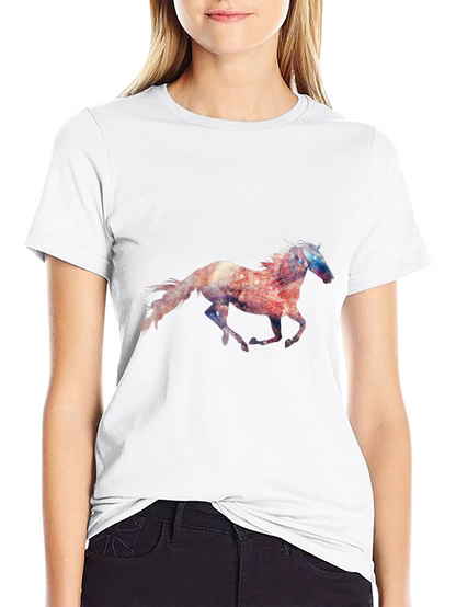 Camiseta Negra con Estampado de Caballo Galopando