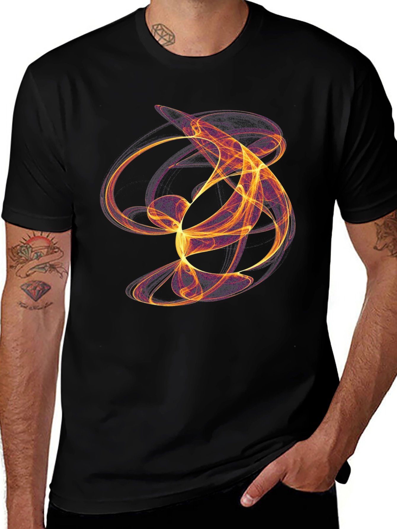 Camiseta Negra con Diseño Abstracto Llamativo