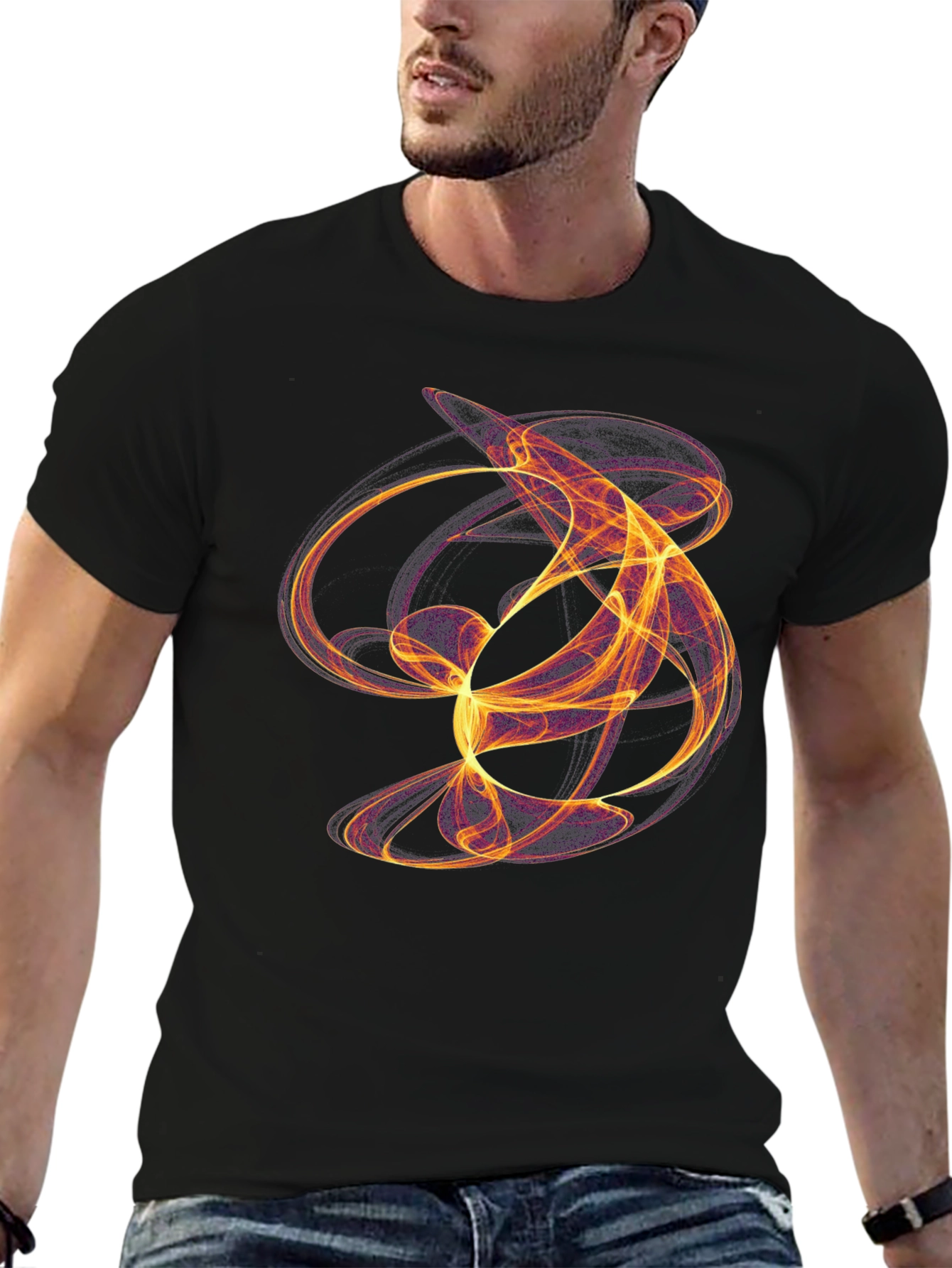 Camiseta Negra con Diseño Abstracto Llamativo