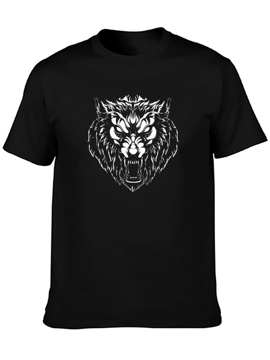 Camiseta Negra con Diseño de Lobo Tribal