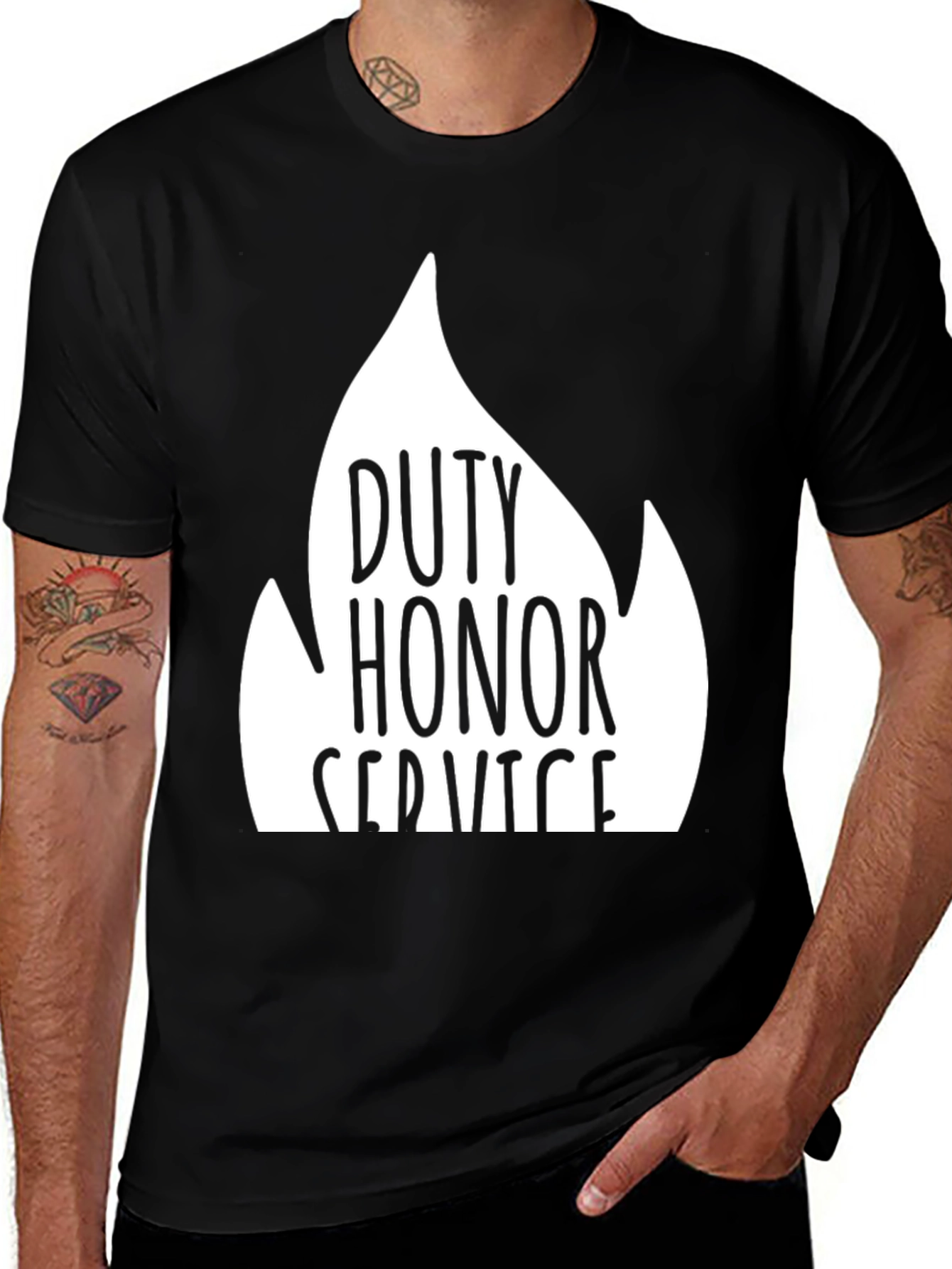 Camiseta Negra Deber Honor Servicio Algodón