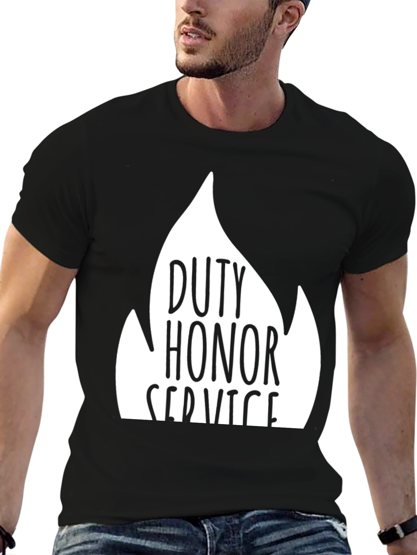 Camiseta Negra Deber Honor Servicio Algodón