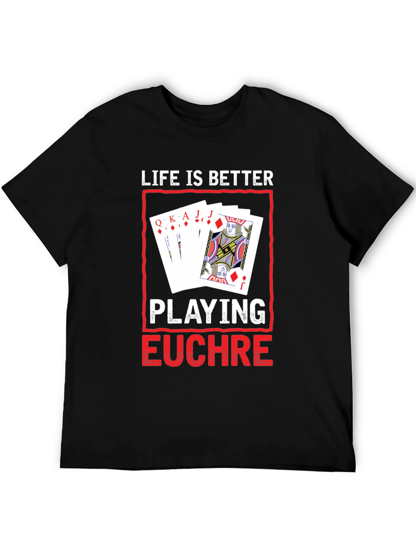 Camiseta Negra con Diseño de Juego de Cartas Euchre