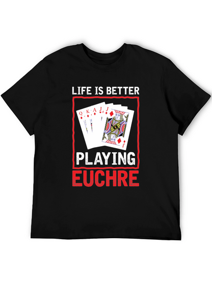 Camiseta Negra con Diseño de Juego de Cartas Euchre