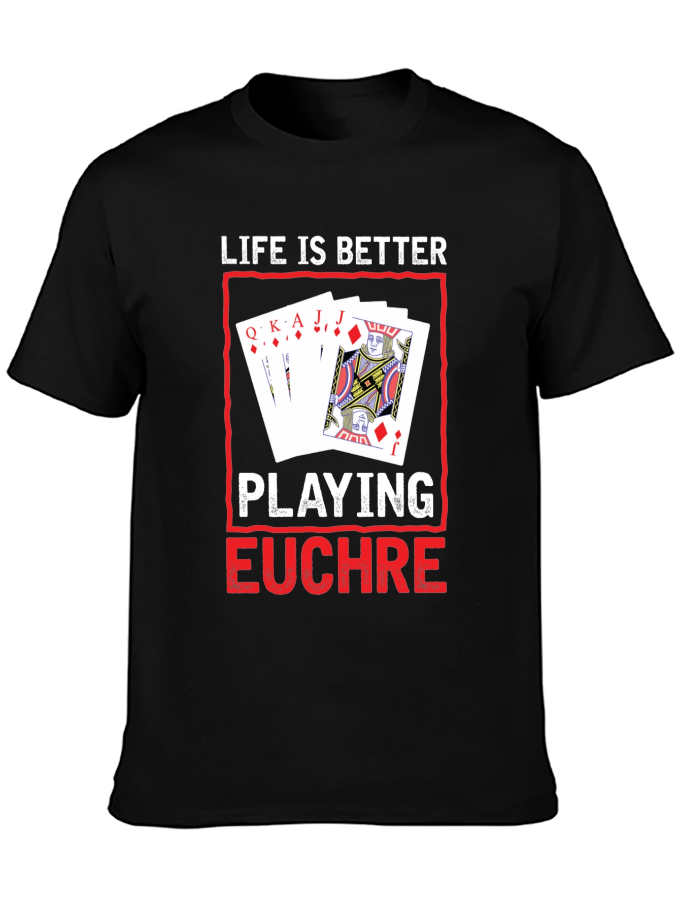 Camiseta Negra con Diseño de Juego de Cartas Euchre