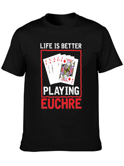 Camiseta Negra con Diseño de Juego de Cartas Euchre