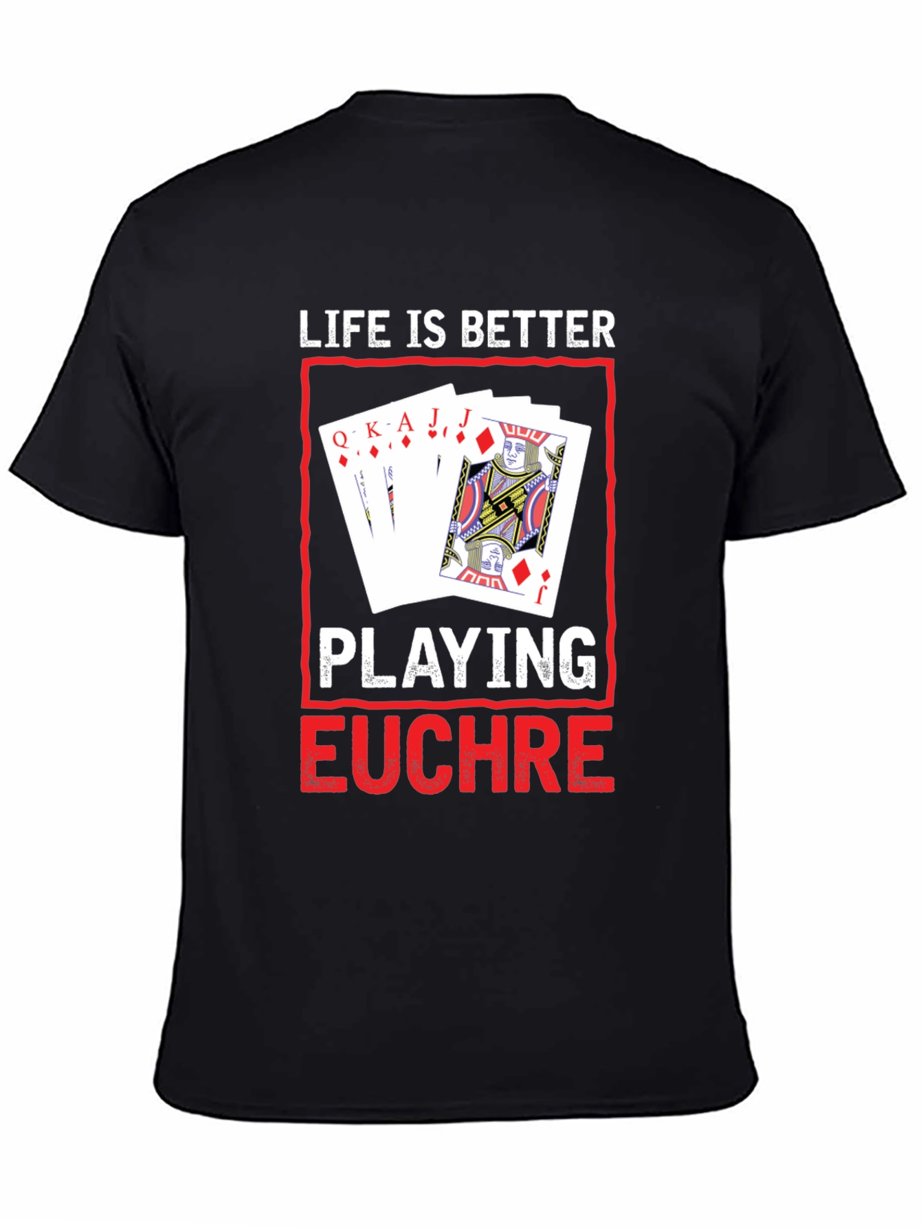 Camiseta Negra con Diseño de Juego de Cartas Euchre