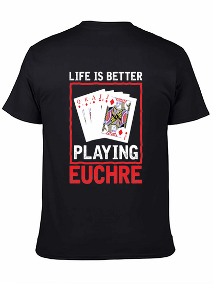 Camiseta Negra con Diseño de Juego de Cartas Euchre