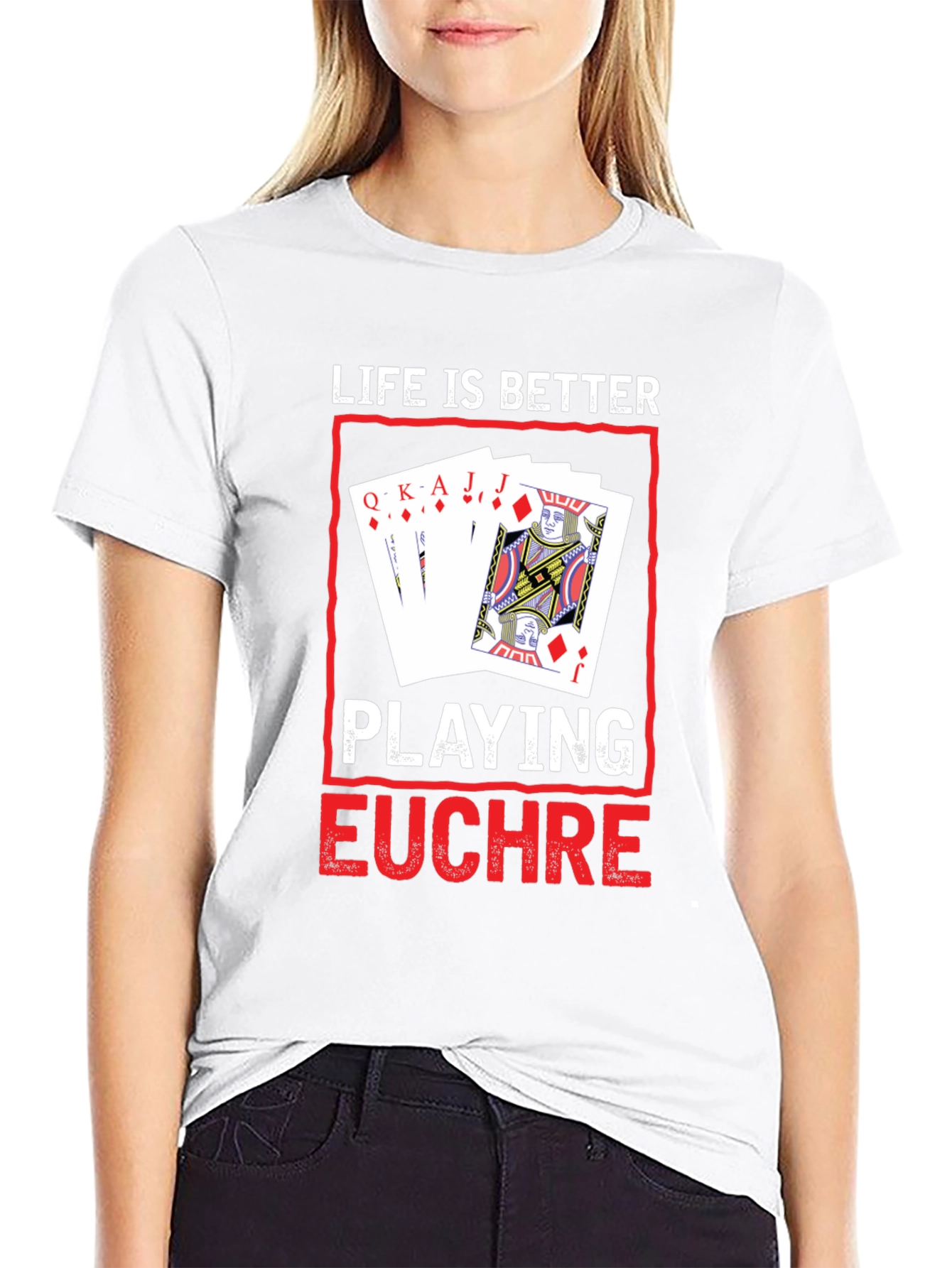 Camiseta Negra con Diseño de Juego de Cartas Euchre
