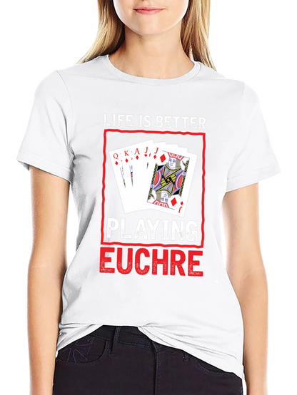 Camiseta Negra con Diseño de Juego de Cartas Euchre