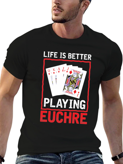 Camiseta Negra con Diseño de Juego de Cartas Euchre