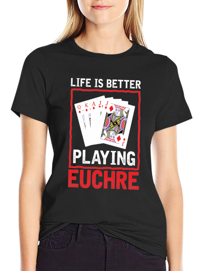 Camiseta Negra con Diseño de Juego de Cartas Euchre