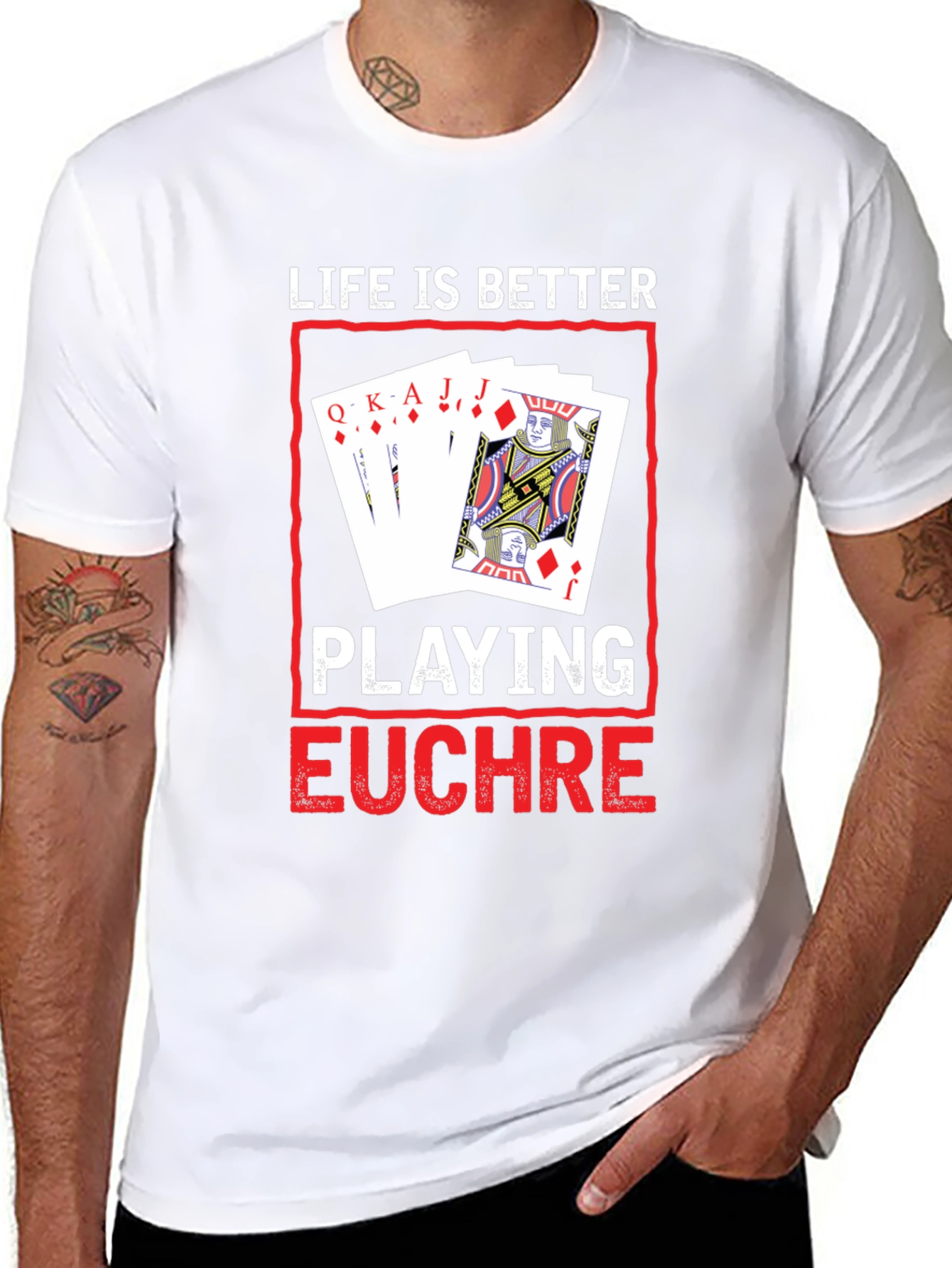 Camiseta Negra con Diseño de Juego de Cartas Euchre