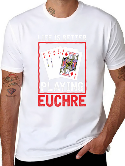 Camiseta Negra con Diseño de Juego de Cartas Euchre