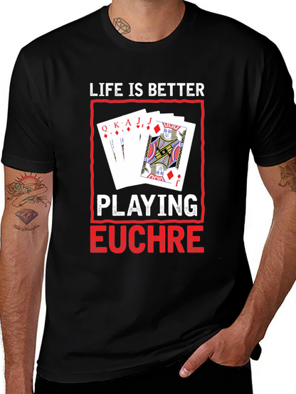 Camiseta Negra con Diseño de Juego de Cartas Euchre