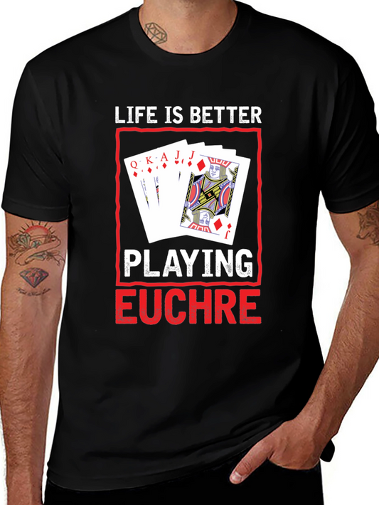 Camiseta Negra con Diseño de Juego de Cartas Euchre
