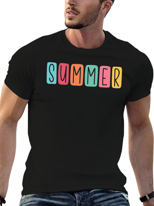 Camiseta Negra Estampada Summer Casual Hombre
