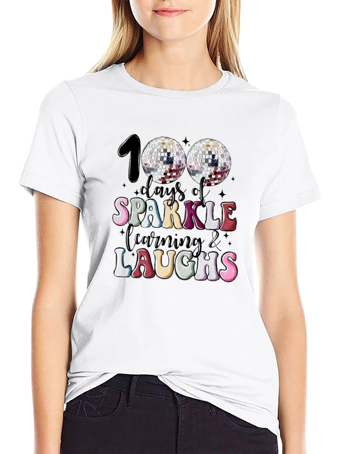 Camiseta Negra 100 Días de Brillo Aprendizaje y Risas