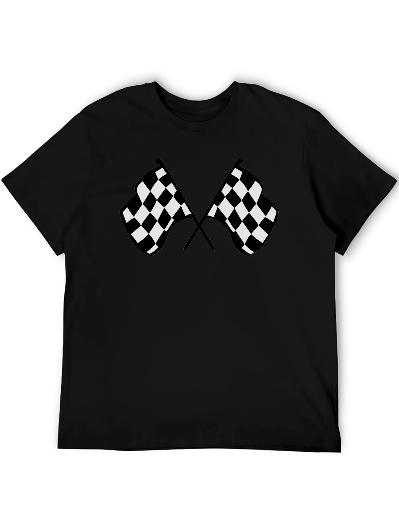 Camiseta Negra con Diseño de Banderas a Cuadros
