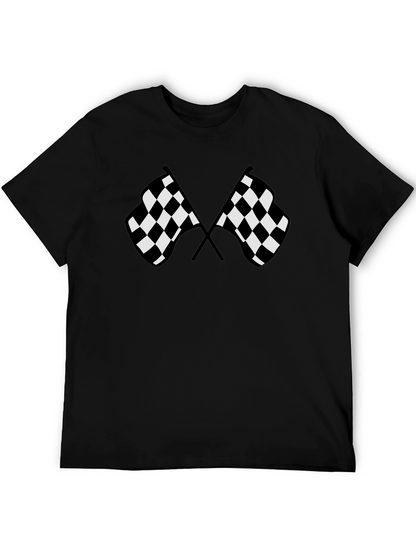 Camiseta Negra con Diseño de Banderas a Cuadros