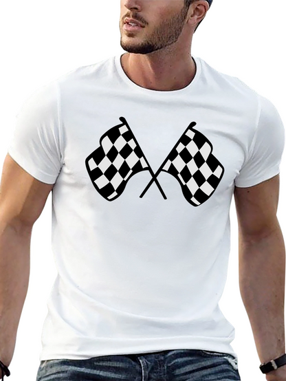 Camiseta Negra con Diseño de Banderas a Cuadros