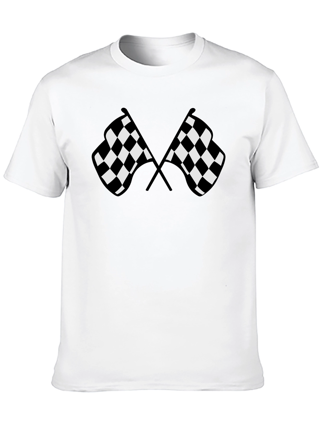 Camiseta Negra con Diseño de Banderas a Cuadros