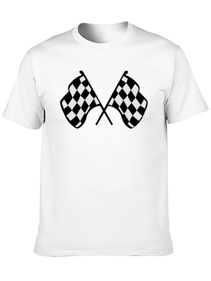 Camiseta Negra con Diseño de Banderas a Cuadros