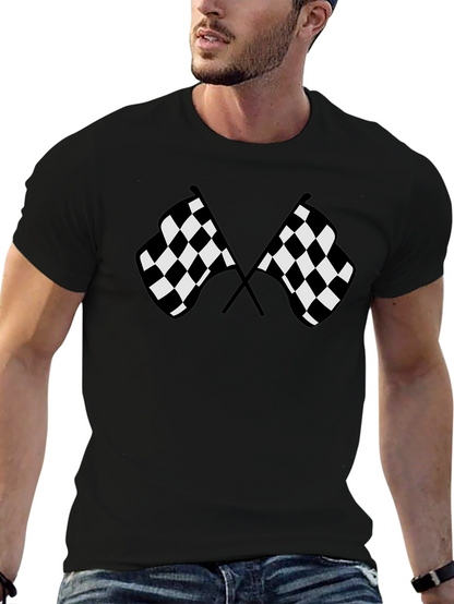 Camiseta Negra con Diseño de Banderas a Cuadros