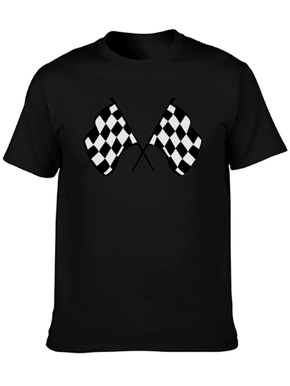 Camiseta Negra con Diseño de Banderas a Cuadros