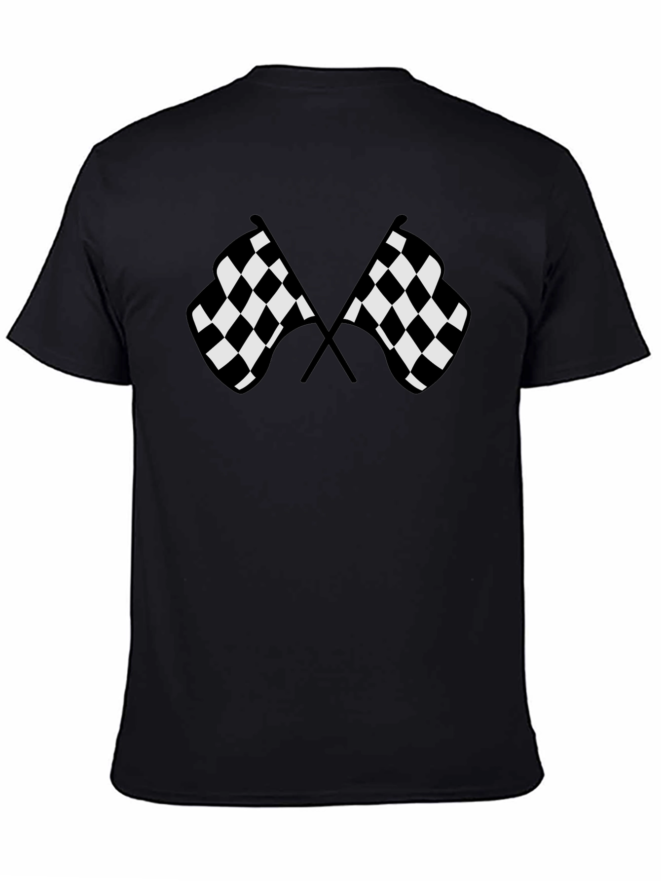 Camiseta Negra con Diseño de Banderas a Cuadros