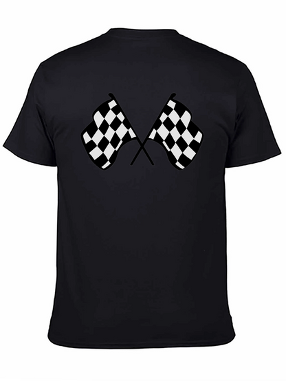 Camiseta Negra con Diseño de Banderas a Cuadros