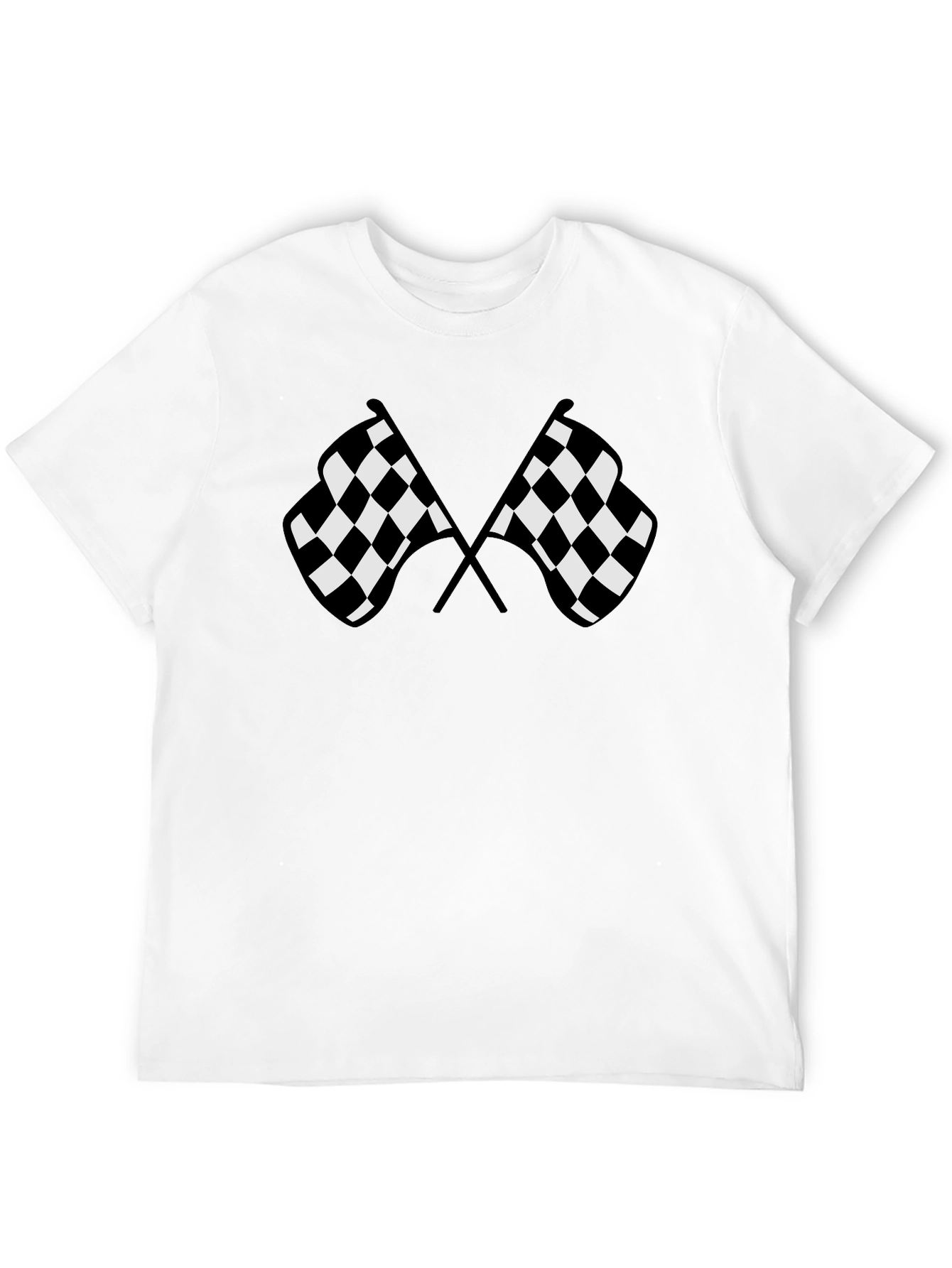 Camiseta Negra con Diseño de Banderas a Cuadros
