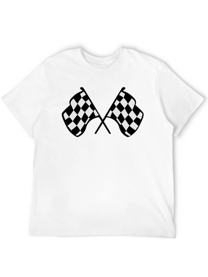 Camiseta Negra con Diseño de Banderas a Cuadros