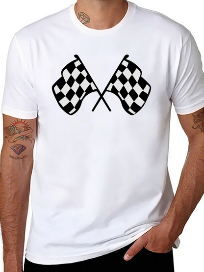 Camiseta Negra con Diseño de Banderas a Cuadros