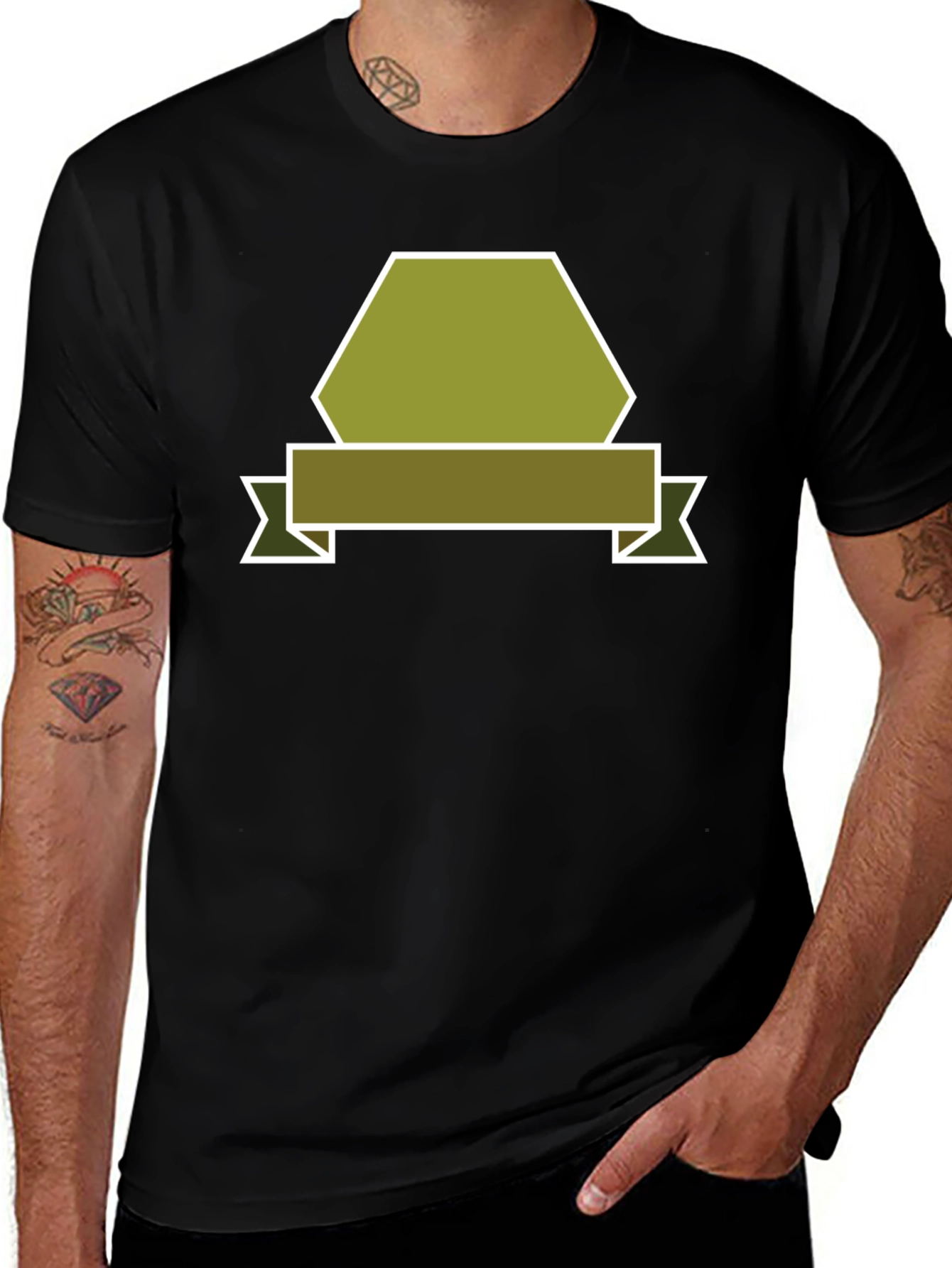 Camiseta Negra con Diseño Abstracto de Banner