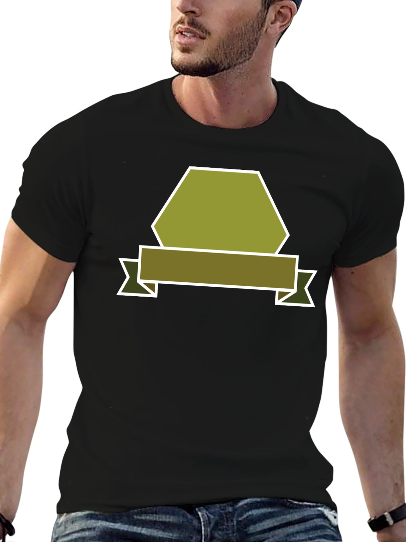 Camiseta Negra con Diseño Abstracto de Banner