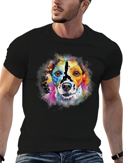 Camiseta Negra con Diseño de Perro Acuarela
